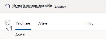 O captură de ecran a casetei de selectare, aflate deasupra listei de mesaje