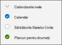 Captură de ecran cu caseta de selectare de lângă un calendar