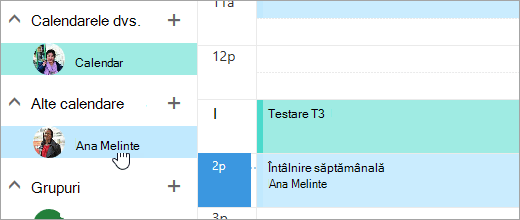 Captură de ecran a unui calendar partajat.