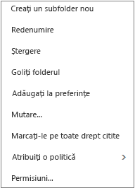 Meniul contextual sau de comenzi rapide care apare atunci când faceți clic dreapta pe un folder personal