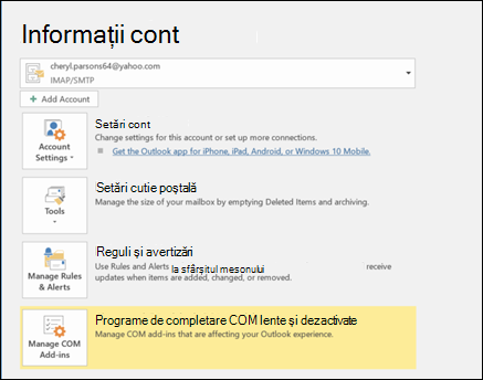 Captură de ecran afișând butonul Răspunsuri automate, Utilizarea regulilor pentru a trimite un mesaj Absent de la birou.