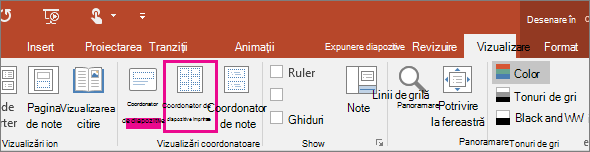 Afișează vizualizarea coordonatorului de diapozitive imprimate în PowerPoint