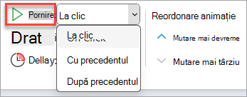 Selectorul vertical Start în Temporizare animație.