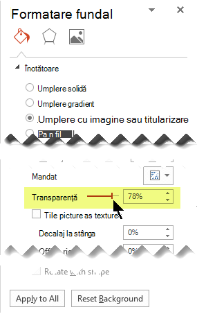 Glisați bara Transparență pentru a ajusta imaginea