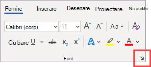 Lansator casetă de dialog Font