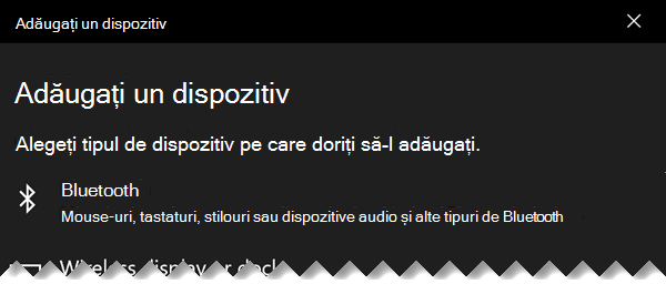 Caseta de dialog Adăugați un dispozitiv