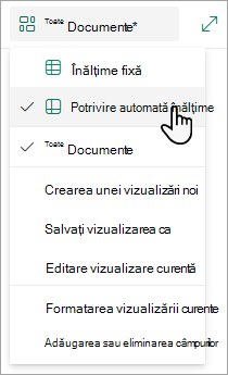 Atunci când vă aflați în modul de vizualizare Grilă, veți vedea opțiunile pentru înălțime fixă și înălțime de potrivire automată.