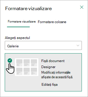 Puteți utiliza Document Card Designer pentru a modifica informațiile afișate pe fiecare fișă.
