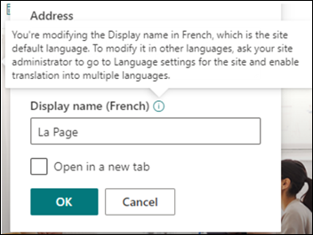Imagine cu un link de navigare în curs de editare.