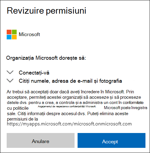 Fereastra permisiunii pentru partajare externă OneDrive.