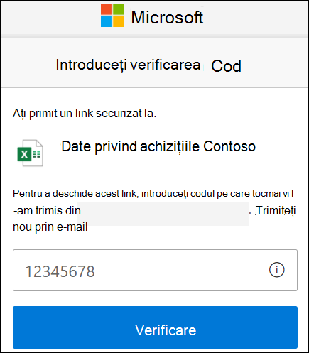 Fereastra de verificare a codului de partajare externă OneDrive