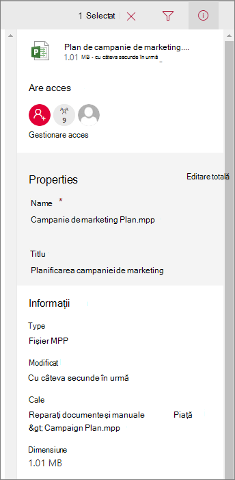 Consultați informațiile despre fișier