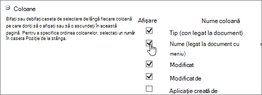 Caseta de dialog Selector coloane