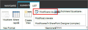 Butonul Modificare vizualizare cu lista verticală deschisă