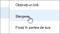 Elementul de meniu Ștergere din meniul elipsă
