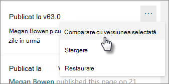 Comparare cu versiunea selectată