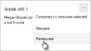 Comanda Restaurați versiunea