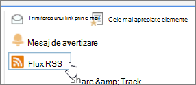 Fila Bibliotecă, având evidențiată avertizarea RSS