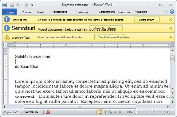 Element de examinat cu trei bare de mesaje