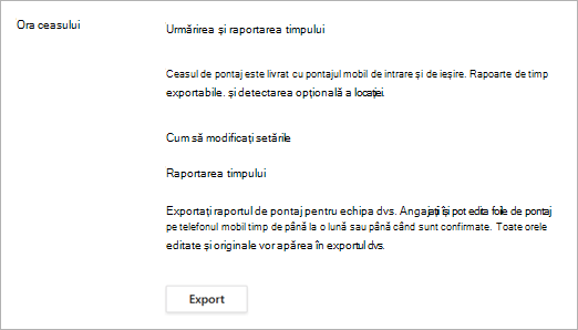 Opțiunile ceasului de după ce ceasul este activat în setările Ture