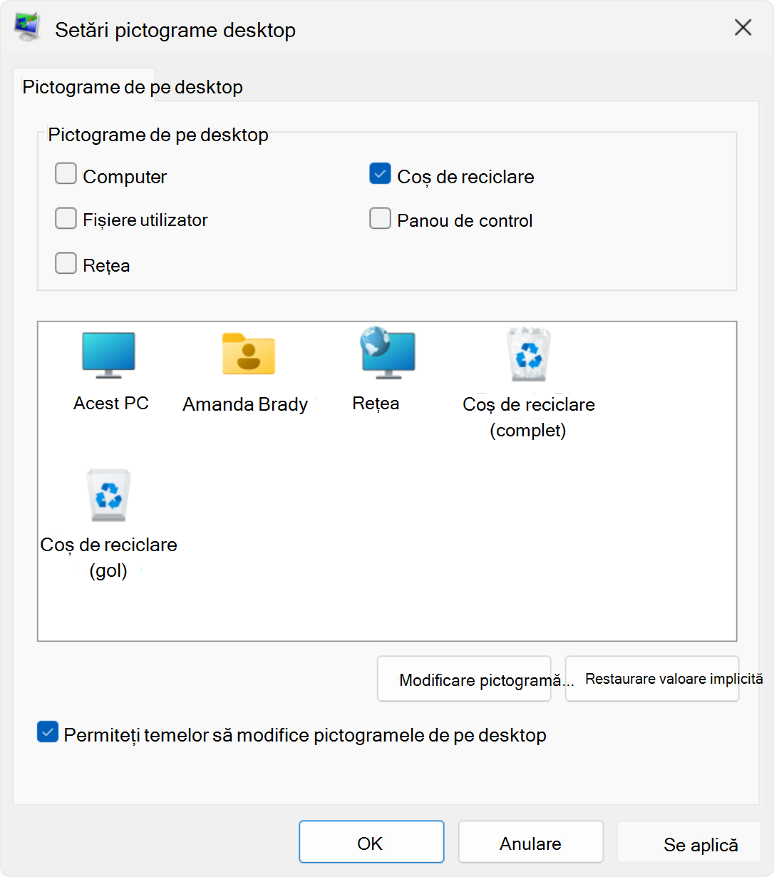 Screenshot of the desktop icon settings in Windows.