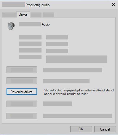 Reveniți la driverul audio în Manager dispozitive