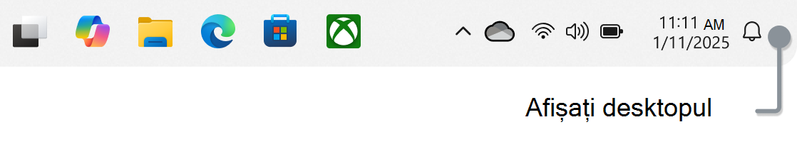 Screenshot of the taskbar with a note for the show the desktop button.