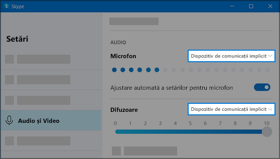Setările Skype