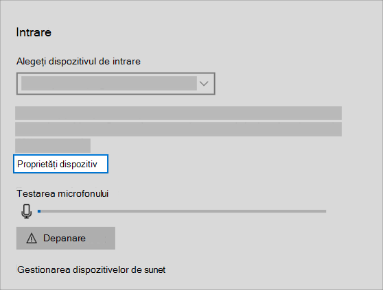 link-ul proprietăților dispozitivului de intrare a sunetului în meniul sunetului