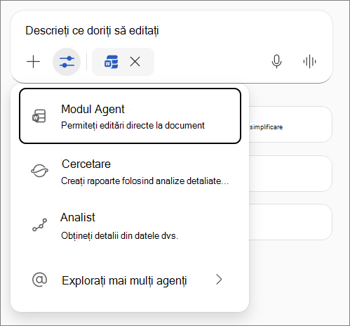 Modul Agent în Word.