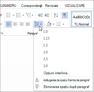 Ecranul Line and Paragraph Spacing