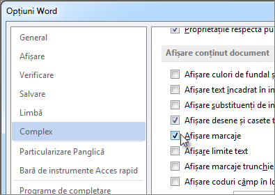 Opțiuni Word