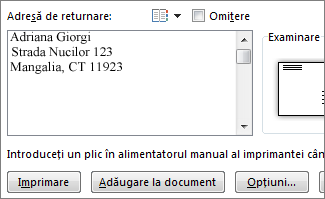 Caseta cu adresa de returnare