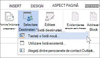Tastarea unei comenzi Listă nouă