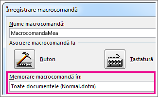 Casetă pentru selectarea locului de stocare a macrocomenzii
