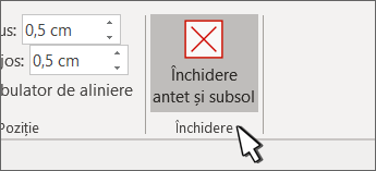 Butonul Închidere antet