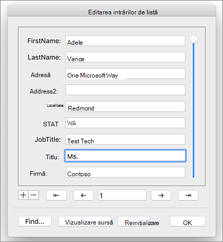 Caseta de dialog Editare destinatari