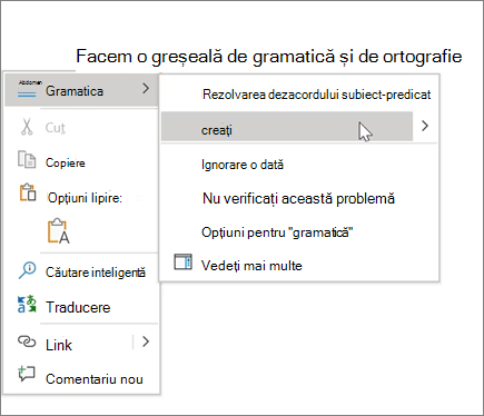 Exemplu de Office 365 Spelling & Grammar