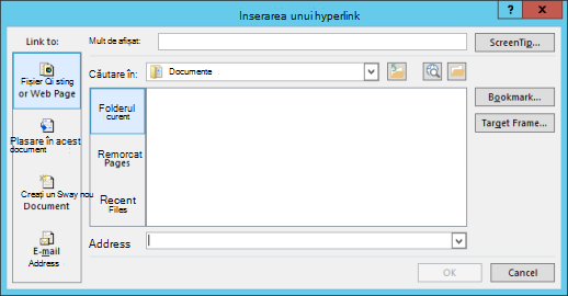 Adăugarea unui hyperlink la un fișier existent