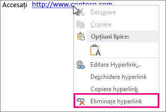 Meniu contextual, Eliminare hyperlink