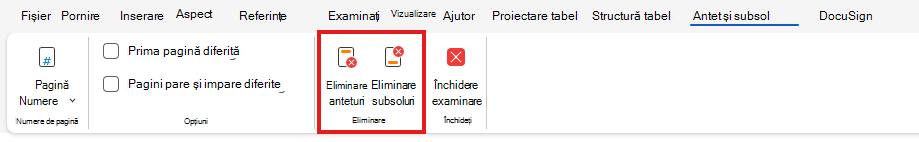 Eliminarea antetului sau a subsolului de pe web