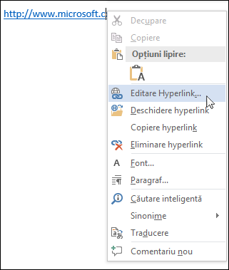 Editarea unui hyperlink