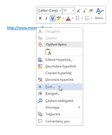 Modificarea fontului unui hyperlink