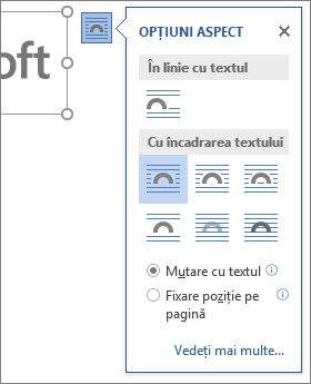 Faceți clic pe opțiunile de aspect pentru a alege modul în care va curge textul în jurul imaginii inserate.