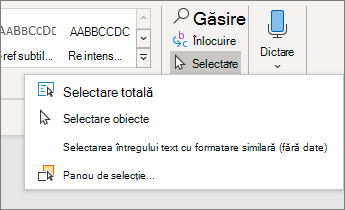 Selectați opțiunile în meniul Pornire