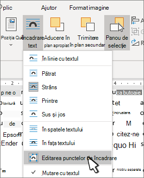 Element de meniu Editare puncte de încadrare