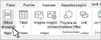 Butonul Sfârșit de pagină