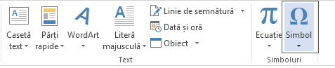 Pe fila Inserare, faceți clic pe Simbol.