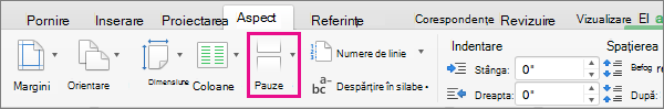 Faceți clic pe Sfârșituri de pagină pentru a selecta un tip de sfârșit de pagină de inserat în poziția curentă a cursorului.