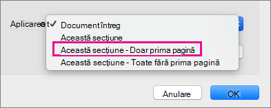 Se aplică la meniul cu doar prima pagină evidențiată